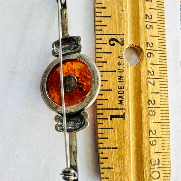 Amber Brooch Sterling silver circa 1980s marked 925 - Picture 6 of 6